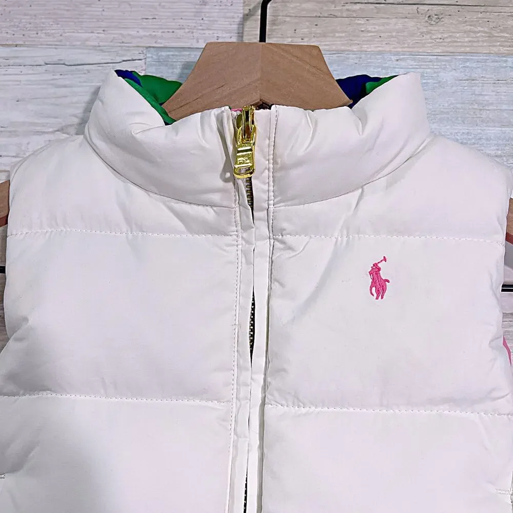 Ralph Lauren Reversible Down Puffer Vest White Pink Insulated Girls 6